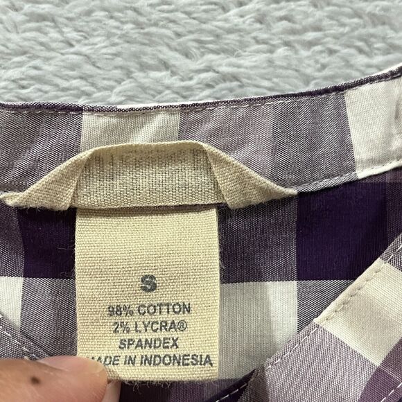 Duluth Trading Wrinklefighter Button‎ Up Shirt Womens S White Purple Gingham - Picture 3 of 7